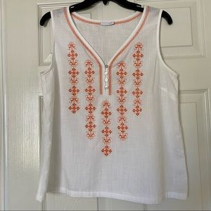 J. JILL Embroidered Orange White Tank Top